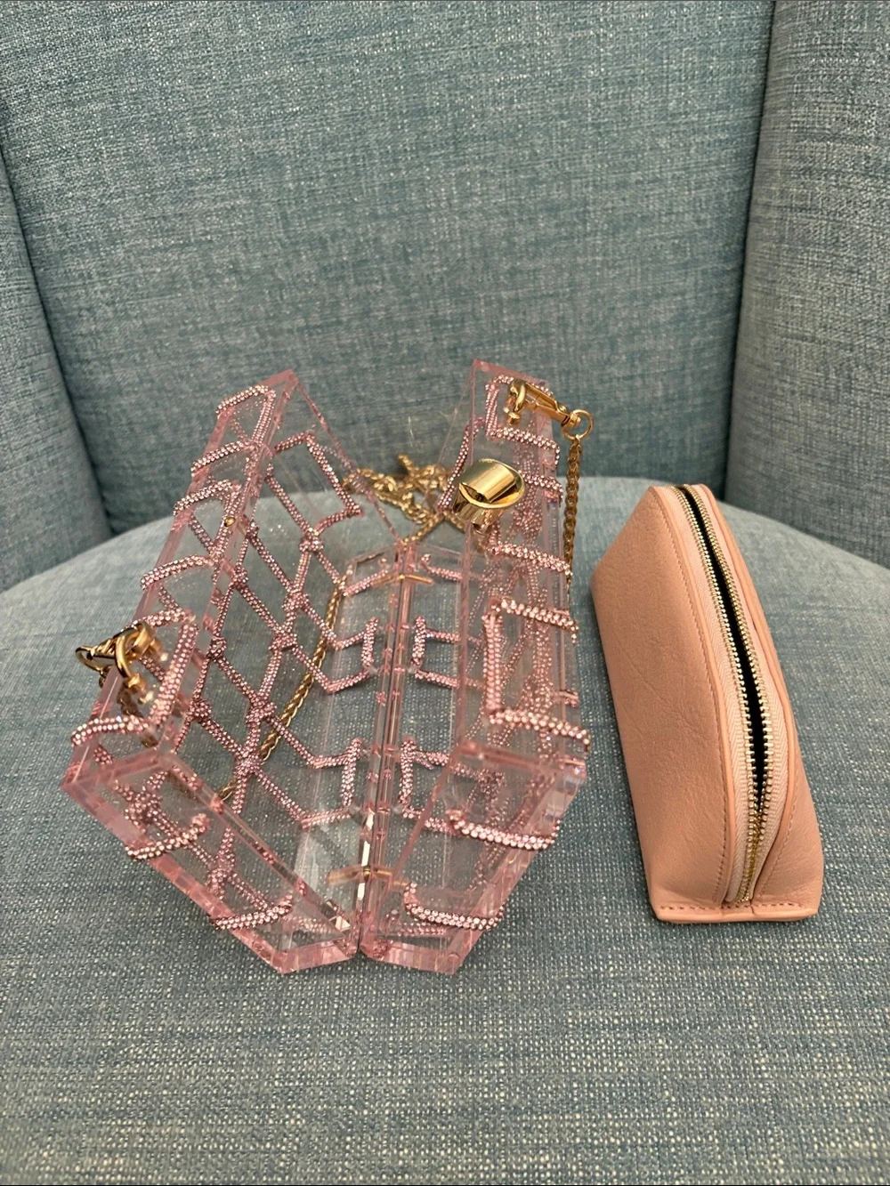 Altar'd State Pink Crystal Grid Crossbody with Gold Chain Strap - Picture 9 of 16